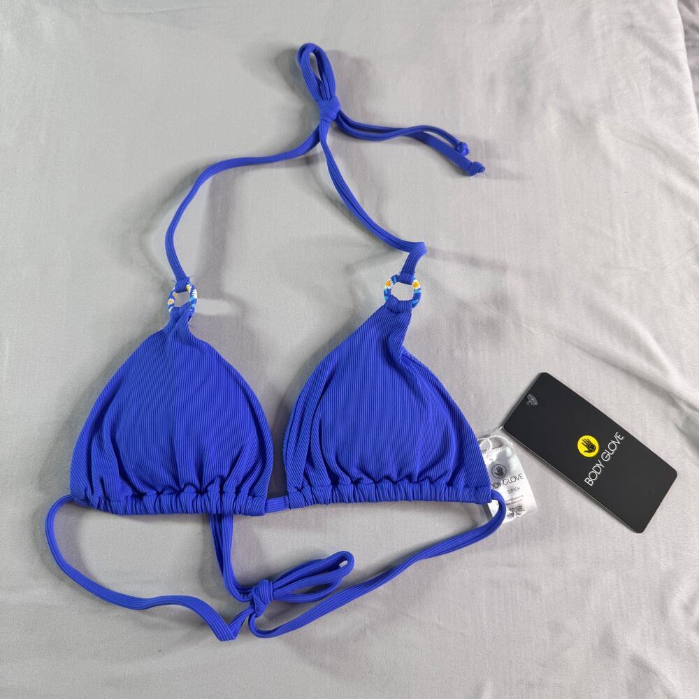Body Glove Dita Triangle Bikini Top Small Ribbed Clearwater Blue NWT
